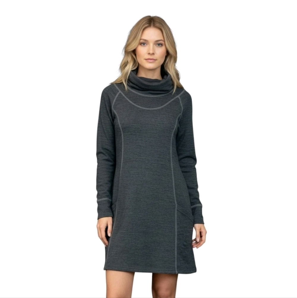 NWT KUHL Lea Cowl Neck Sweater Dress in Carbon M